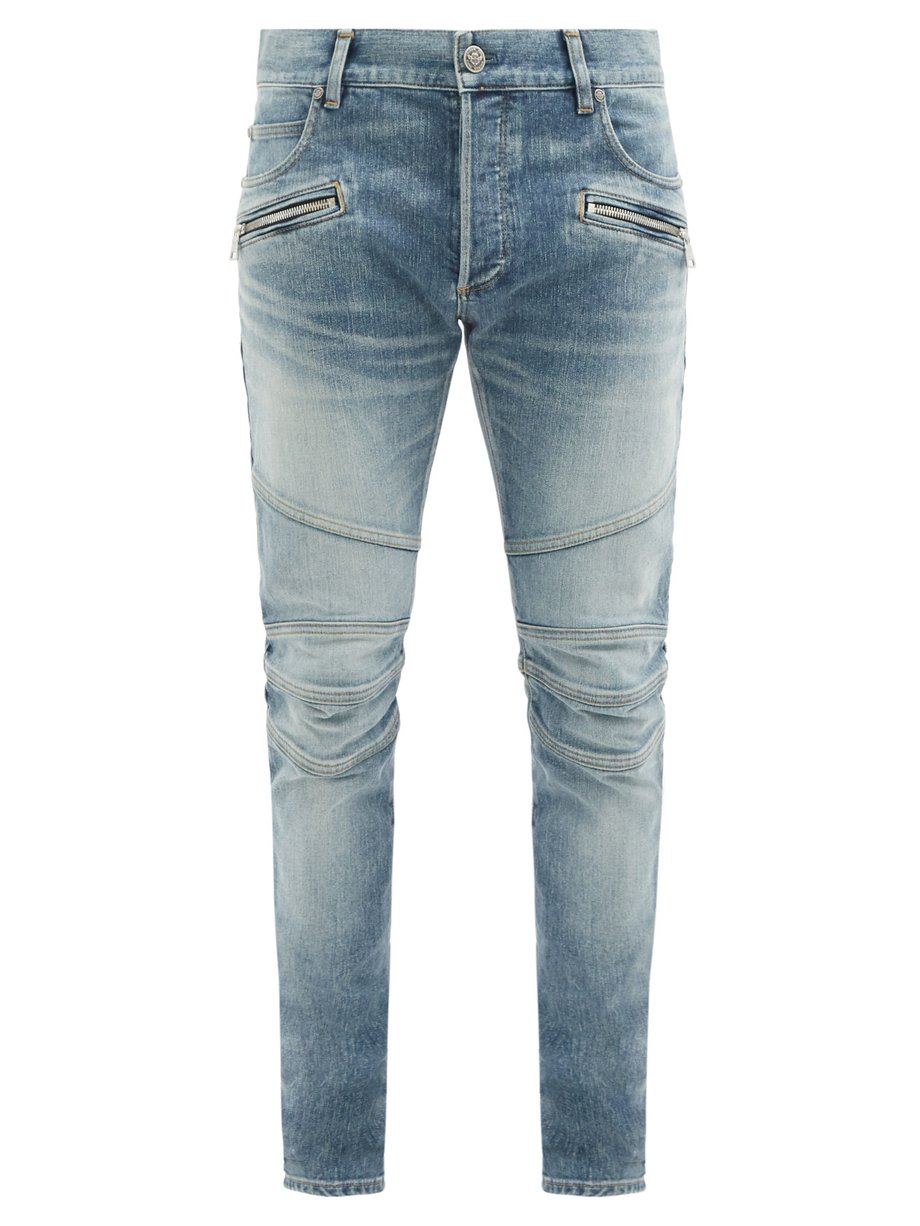 Blue Logo-embossed panelled slim-leg jeans | Balmain | MATCHESFASHION US