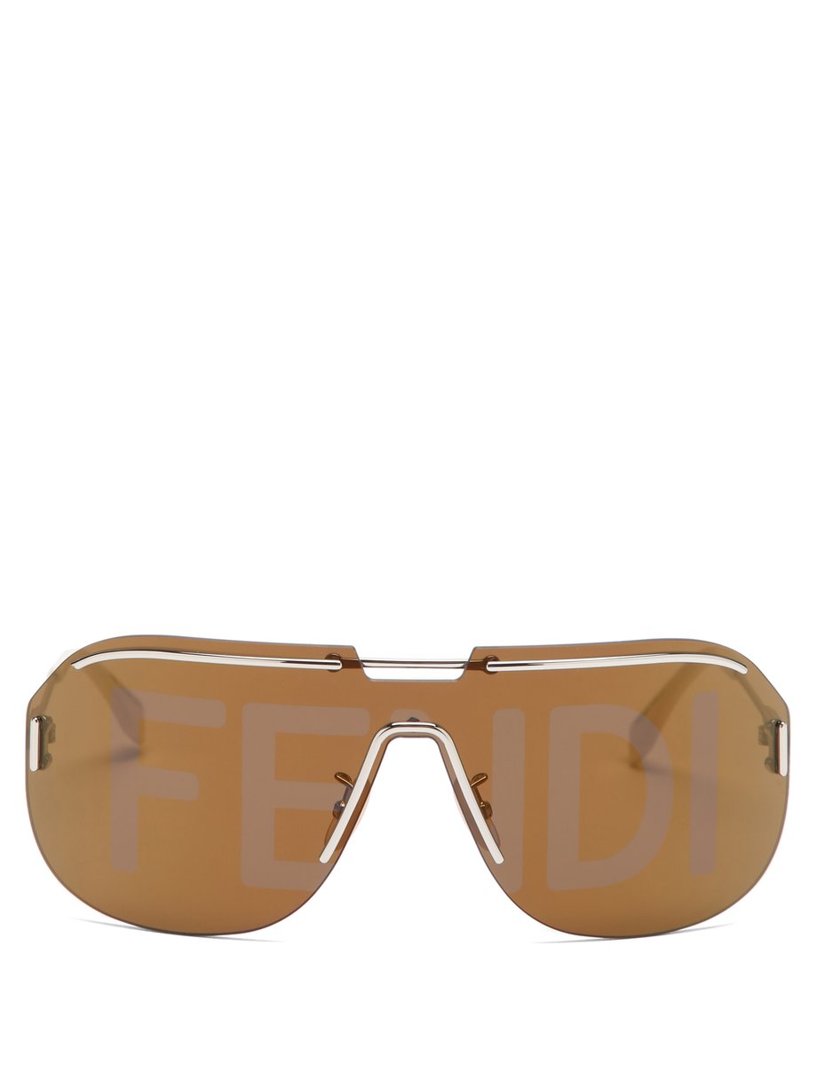 Logo-lens mask metal sunglasses 