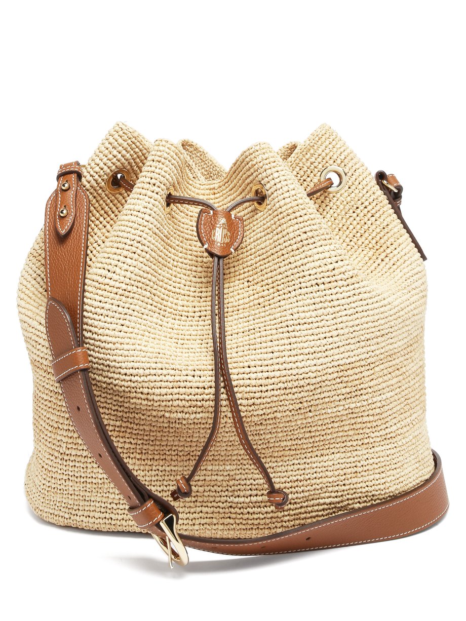 Tan Joni leather-trimmed raffia bucket bag | Mark Cross | MATCHESFASHION US