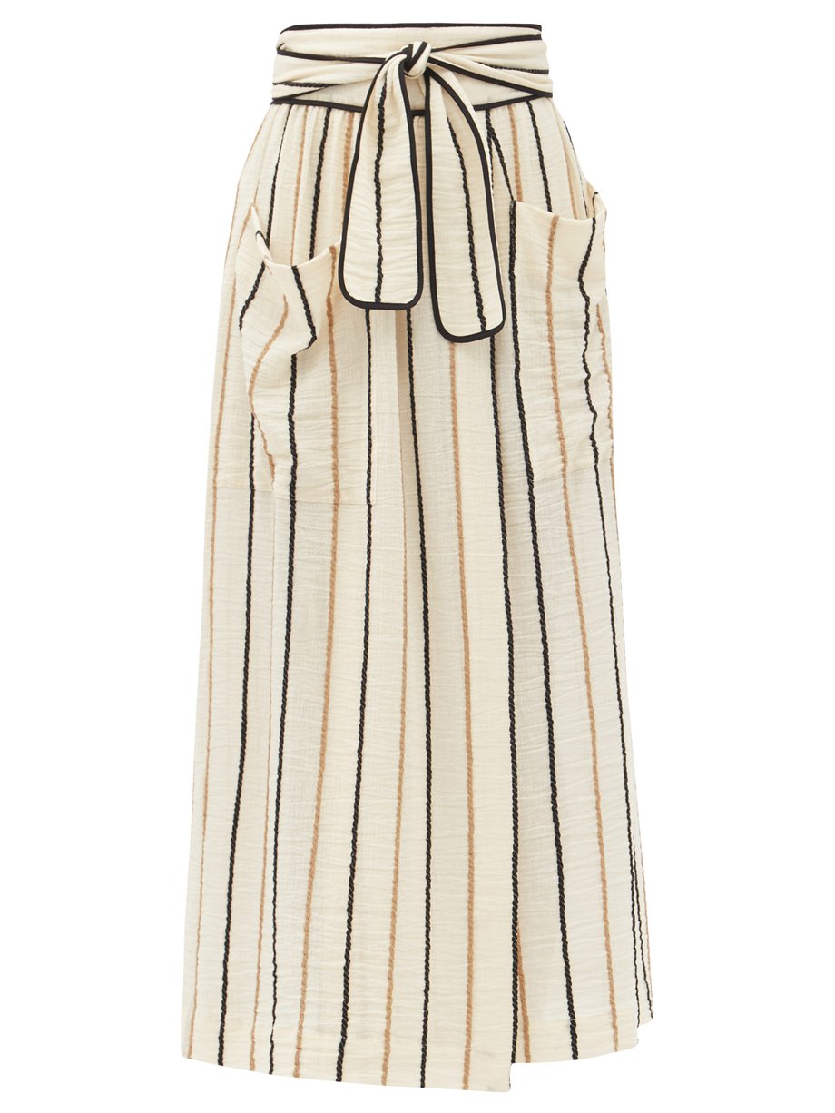 Yellow Della striped cotton-blend cheesecloth midi skirt | Three Graces ...