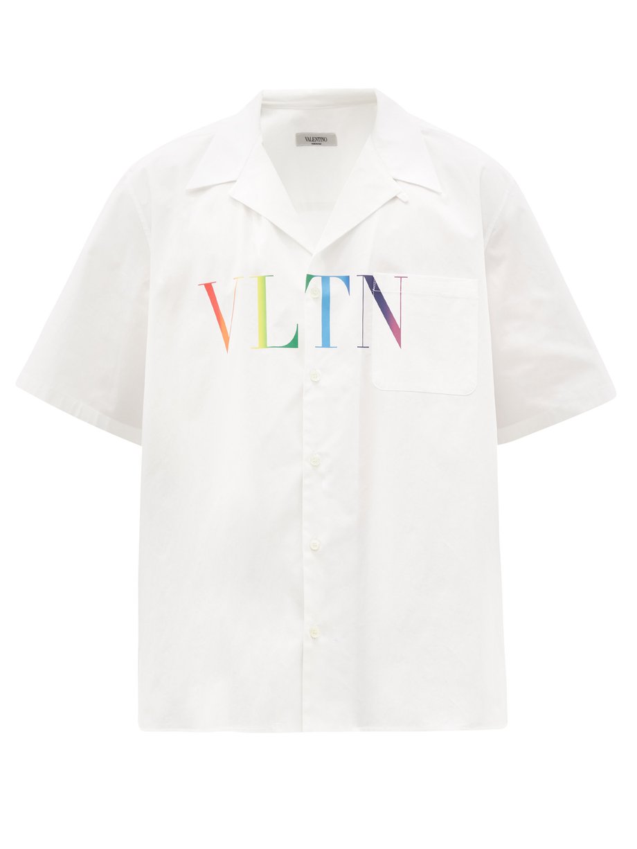 White VLTN-print cotton-poplin shirt | Valentino | MATCHESFASHION UK
