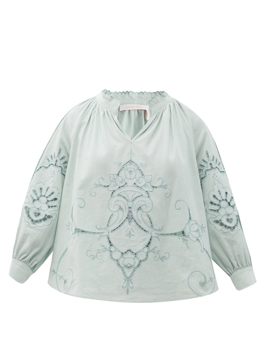 Blue Floral-embroidered cotton blouse | See By Chloé | MATCHESFASHION US