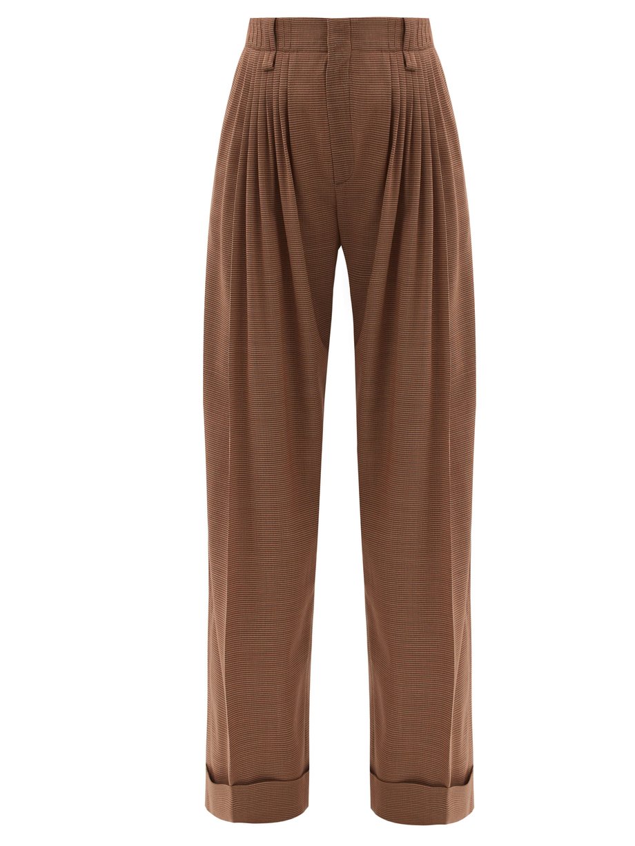 Chloé Brown Pleated houndstooth wool-flannel wide-leg trousers | 매치스패션 ...