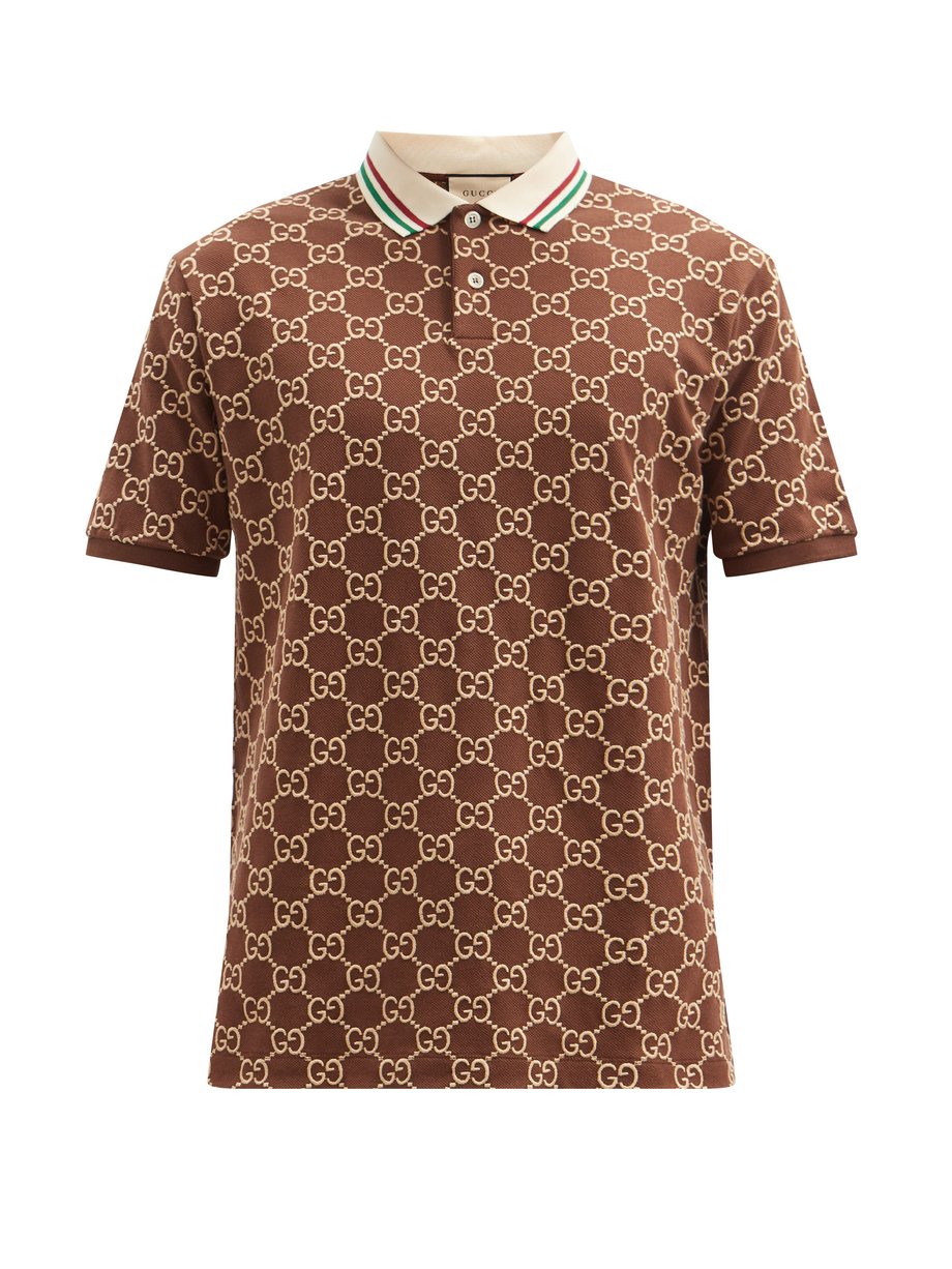 Brown GG-embroidered cotton-piqué polo shirt | Gucci | MATCHESFASHION US