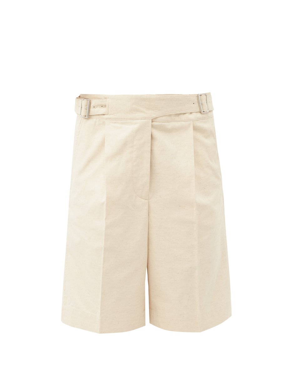 Neutral Riley pleated cotton-blend canvas shorts | Acne Studios ...