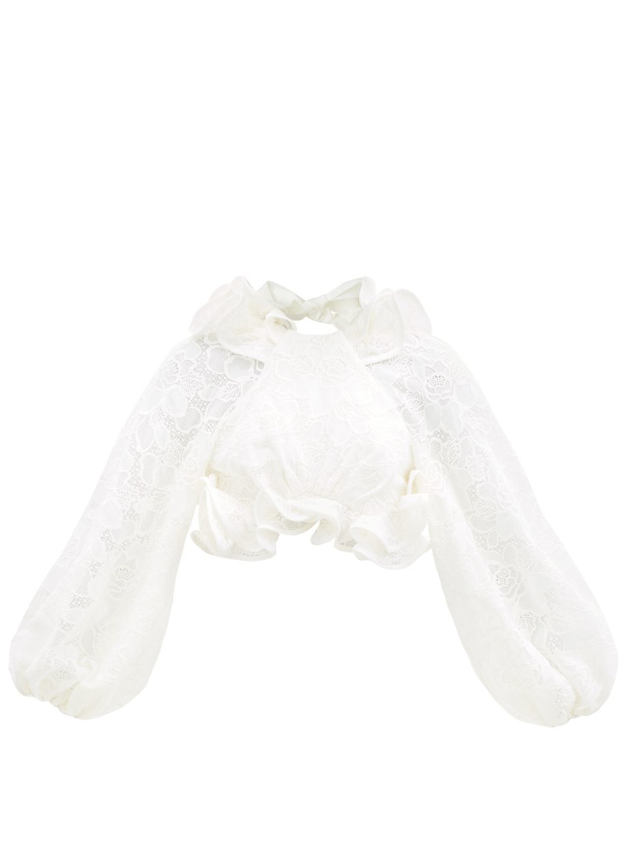 Lovestruck ruffled balloon-sleeve lace cropped top White Zimmermann | MATCHESFASHION FR