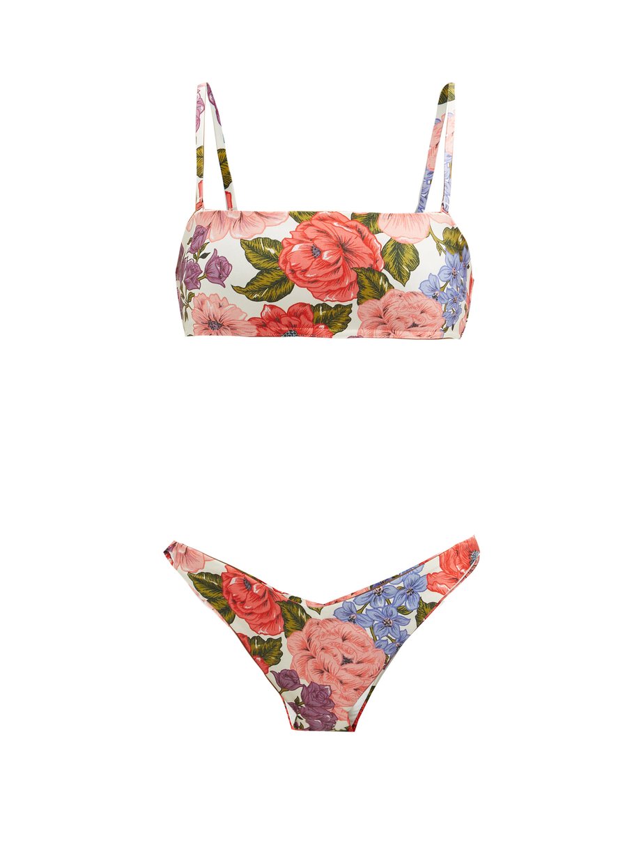 Print Poppy floral-print jersey bandeau bikini | Zimmermann ...