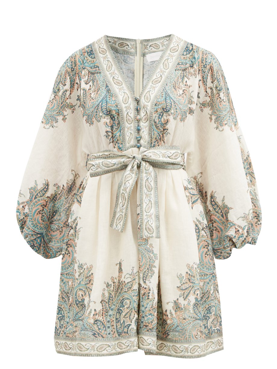 Print Brighton paisley-print linen mini dress | Zimmermann ...