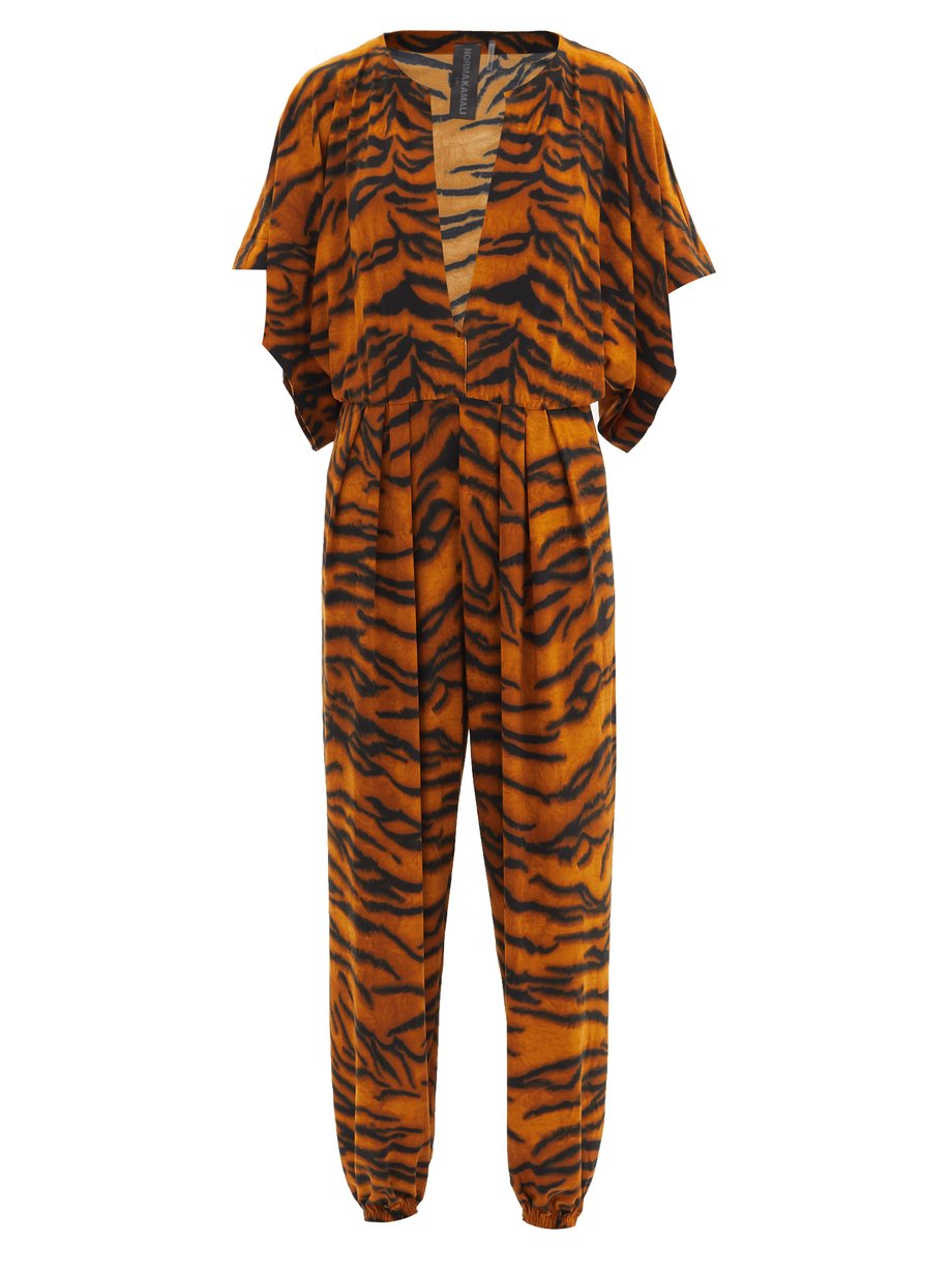 Print V-neck tiger-print jersey jumpsuit | Norma Kamali | MATCHESFASHION US