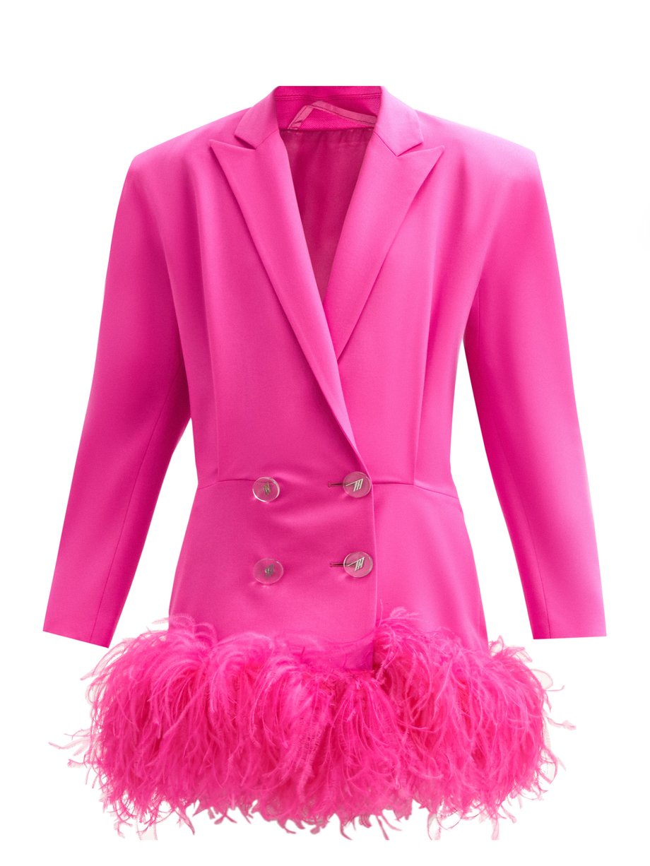 Pink Feather-trimmed wool-blend mini blazer dress | The Attico ...