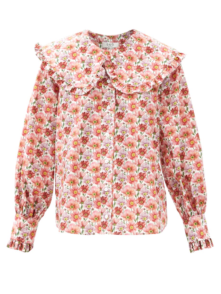 Pink Leslie Peter Pan-collar cotton-poplin blouse | Sea | MATCHESFASHION UK