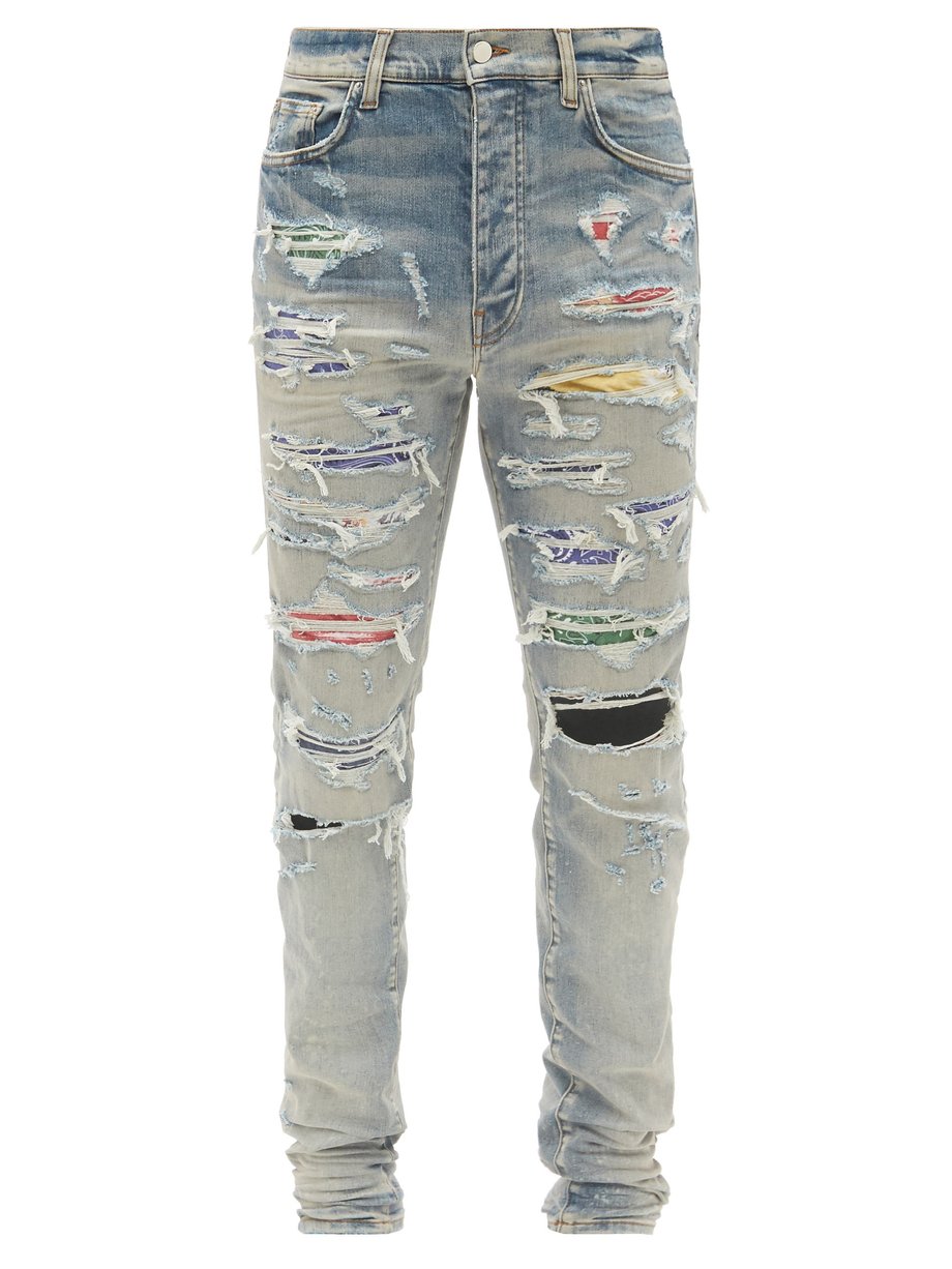Blue Rainbow Patch distressed skinny jeans | Amiri | MATCHESFASHION US