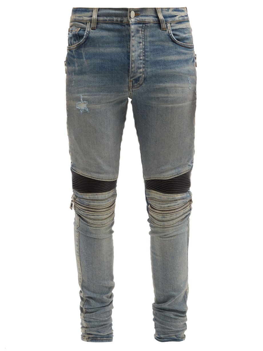 Blue MX2 leather-panelled distressed slim-leg jeans | Amiri ...