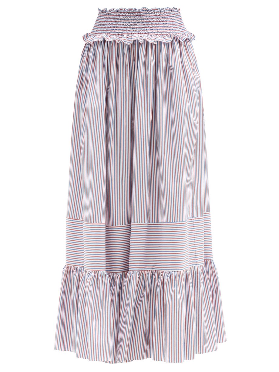 Blue Amira striped cotton maxi skirt 
