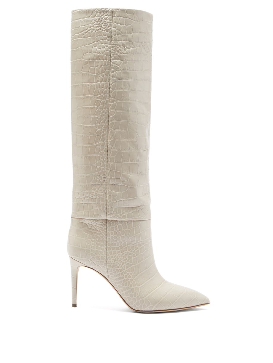 White Crocodile-effect leather knee-high boots | Paris Texas ...