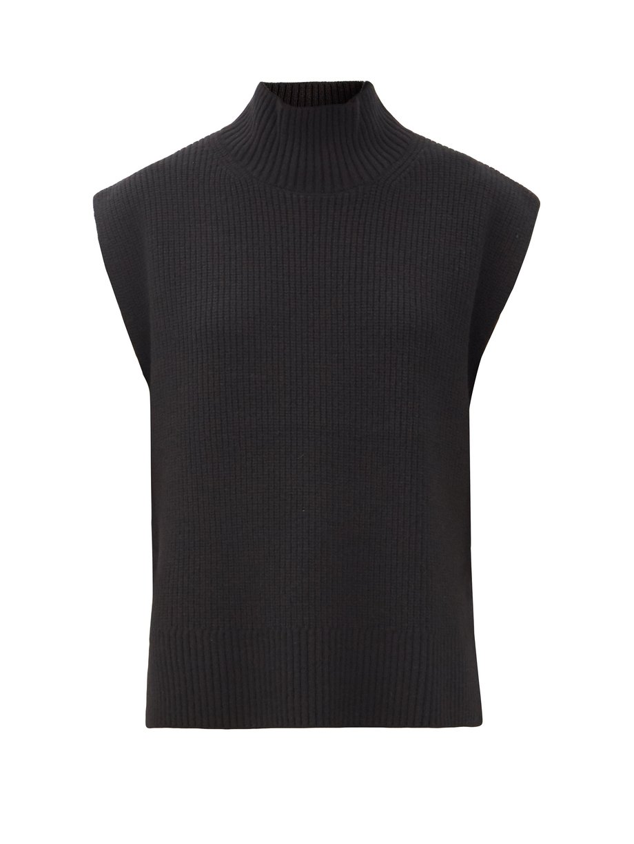 Black Janice roll-neck sleeveless wool-blend sweater | Cefinn ...
