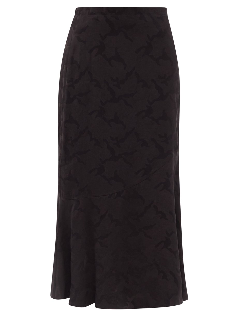 Black Salone fluted camouflage-jacquard midi skirt | Cefinn ...