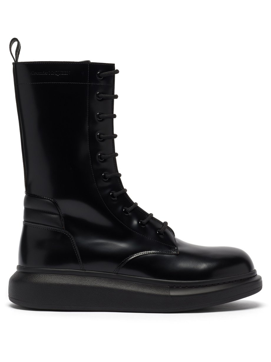 Alexander McQueen Black Hybrid lace-up leather boots | 매치스패션, 모던 럭셔리 온라인 쇼핑