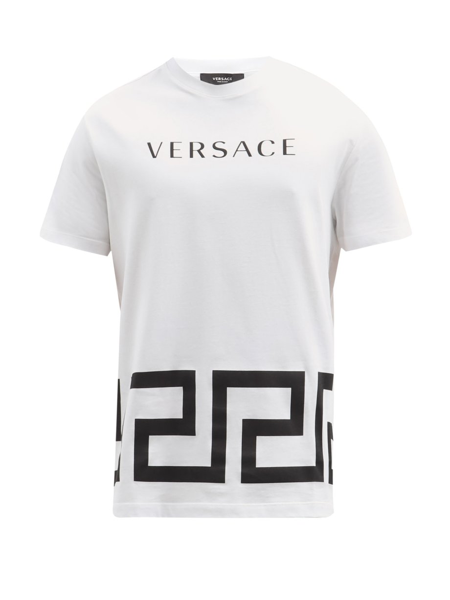 Versace ヴェルサーチェ ロゴ グレカ コットンtシャツ ホワイト Matchesfashion マッチズファッション