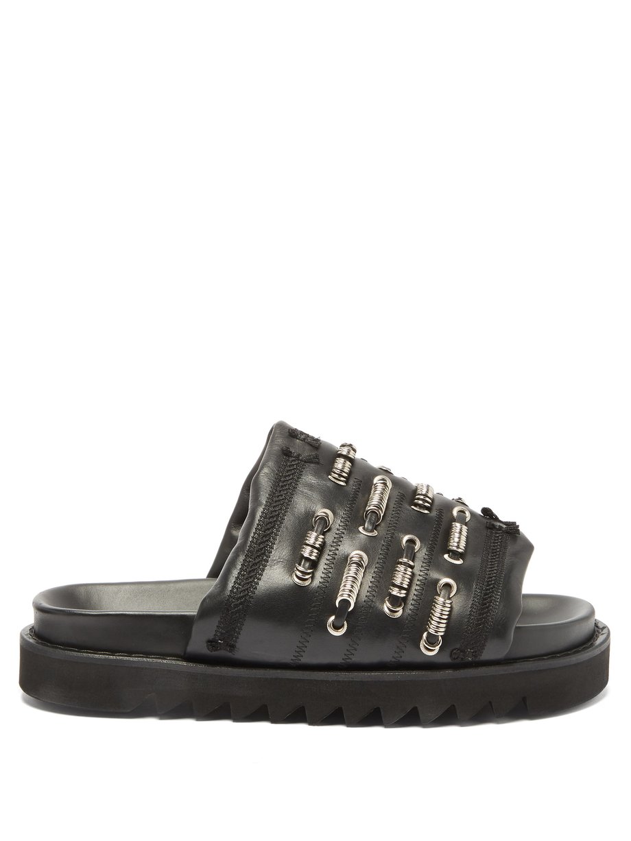 Black Eyelet leather slides | Toga Virilis | MATCHESFASHION UK