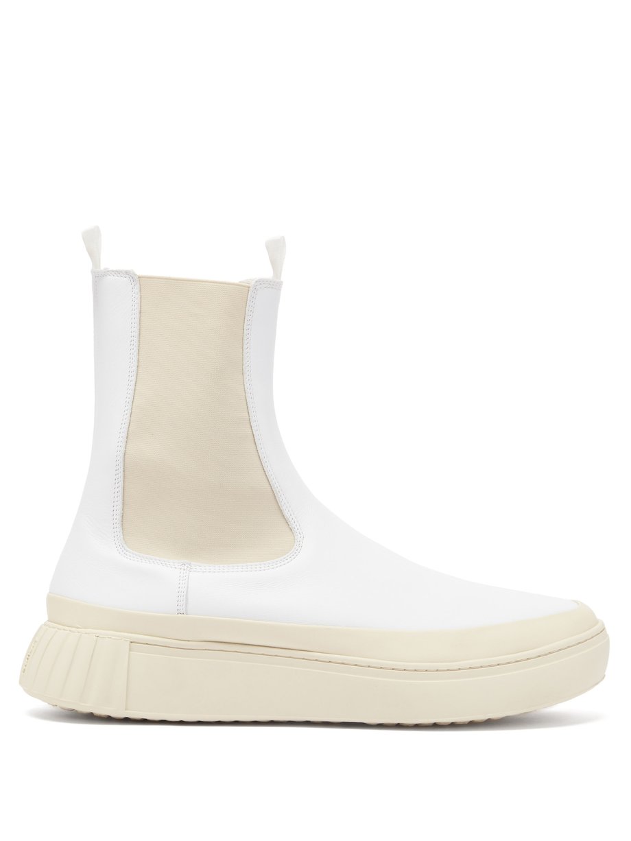 White Waffle chunky-sole leather Chelsea boots | Primury ...