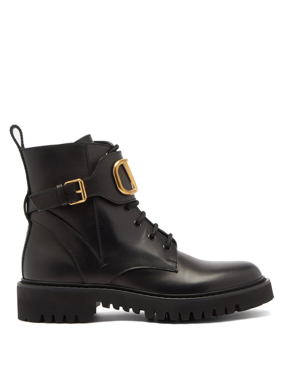 Black V-logo lace-up leather boots | Valentino | MATCHESFASHION US