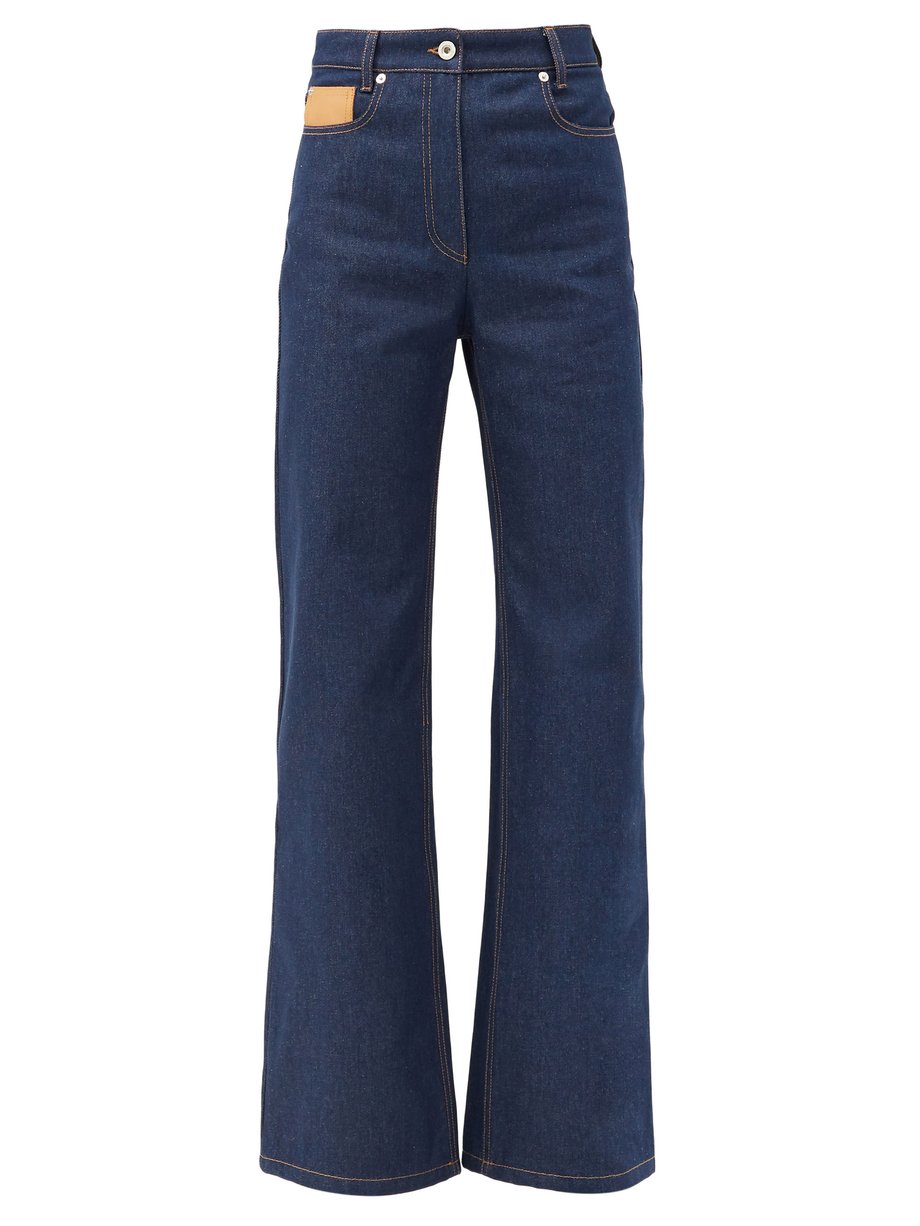 Blue Leather-patch high-rise flared jeans | Paco Rabanne ...