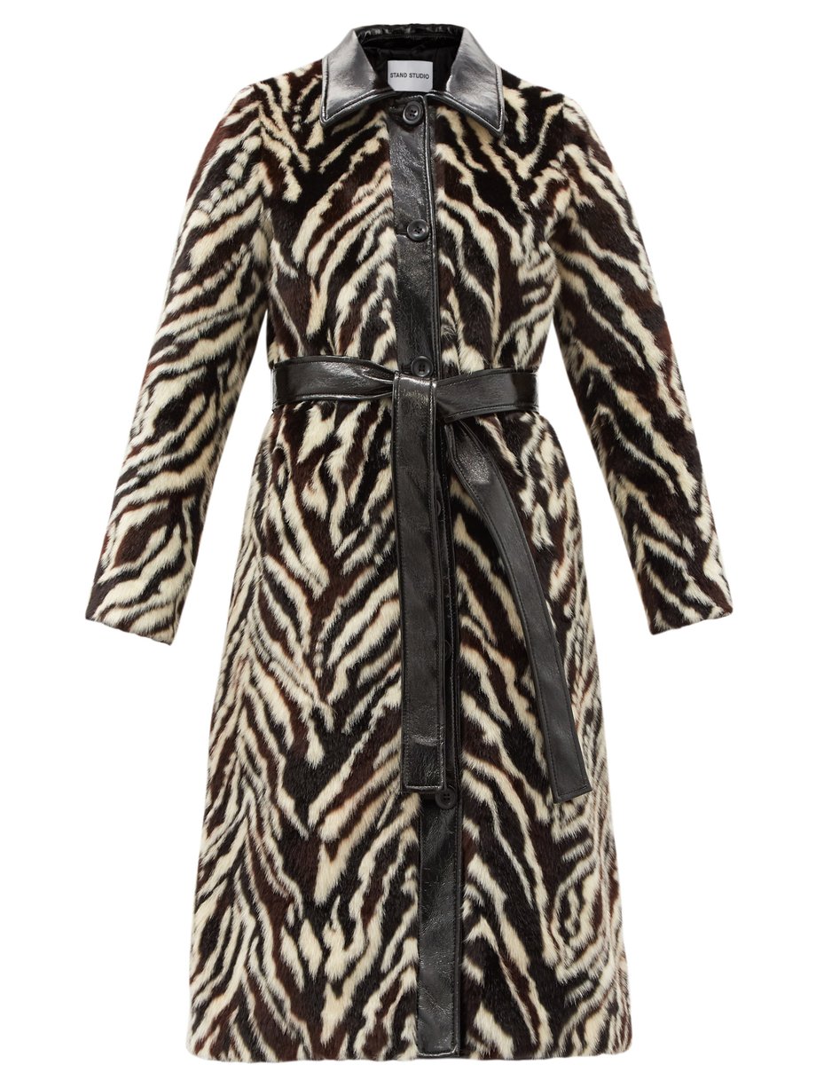 Print Aurora belted zebra-print faux-fur coat | Stand Studio