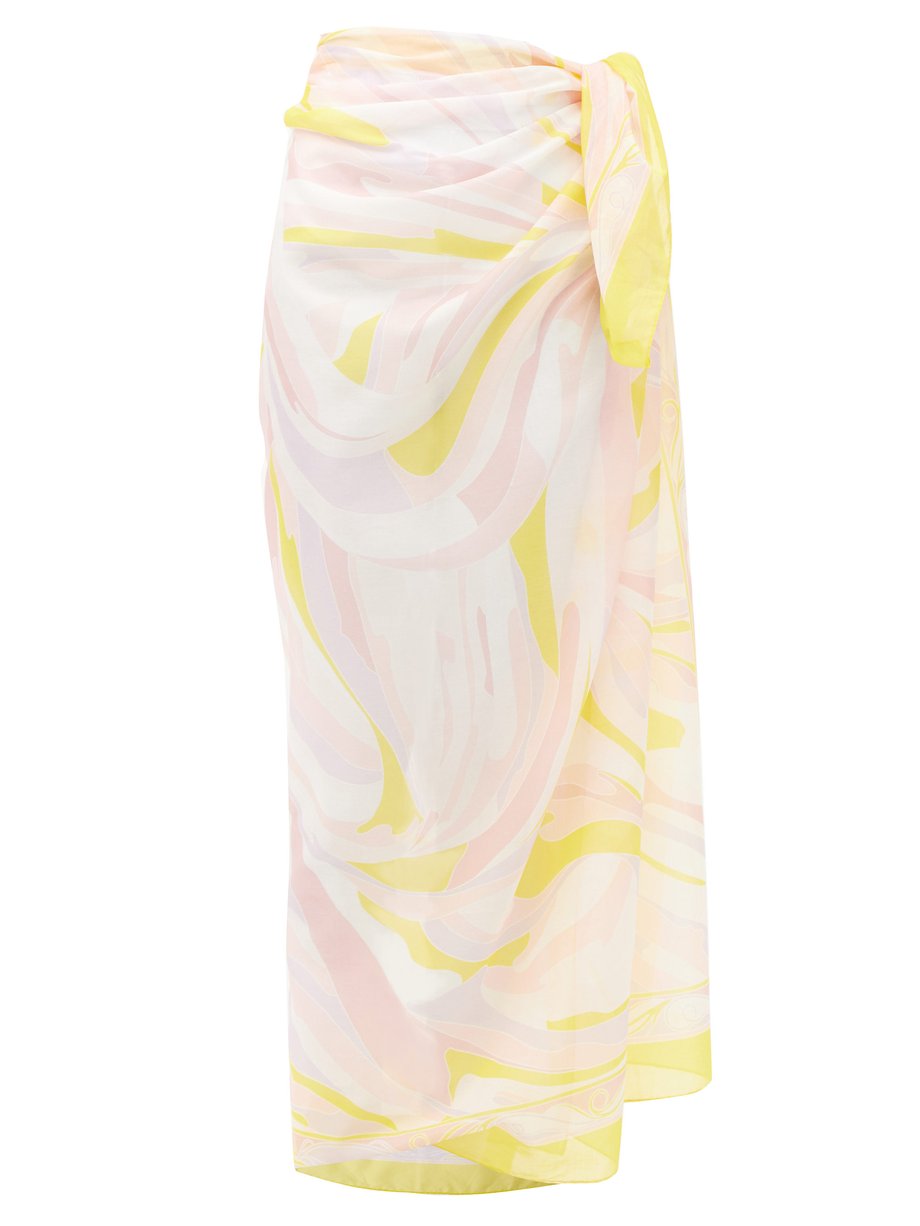 Pink Vetrate-print cotton-voile long sarong | Emilio Pucci ...
