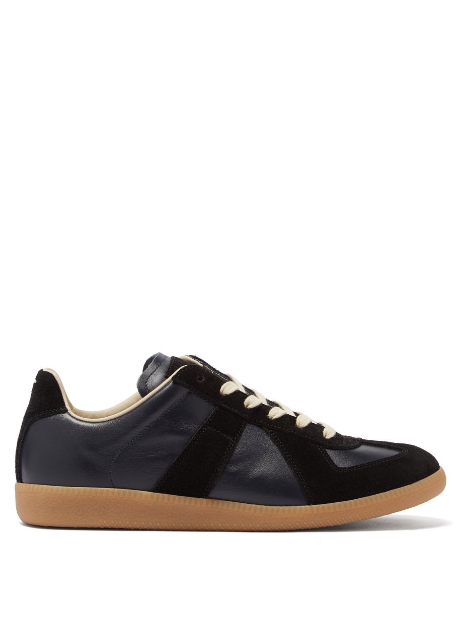 Navy Replica suede-panel leather trainers | Maison Margiela ...