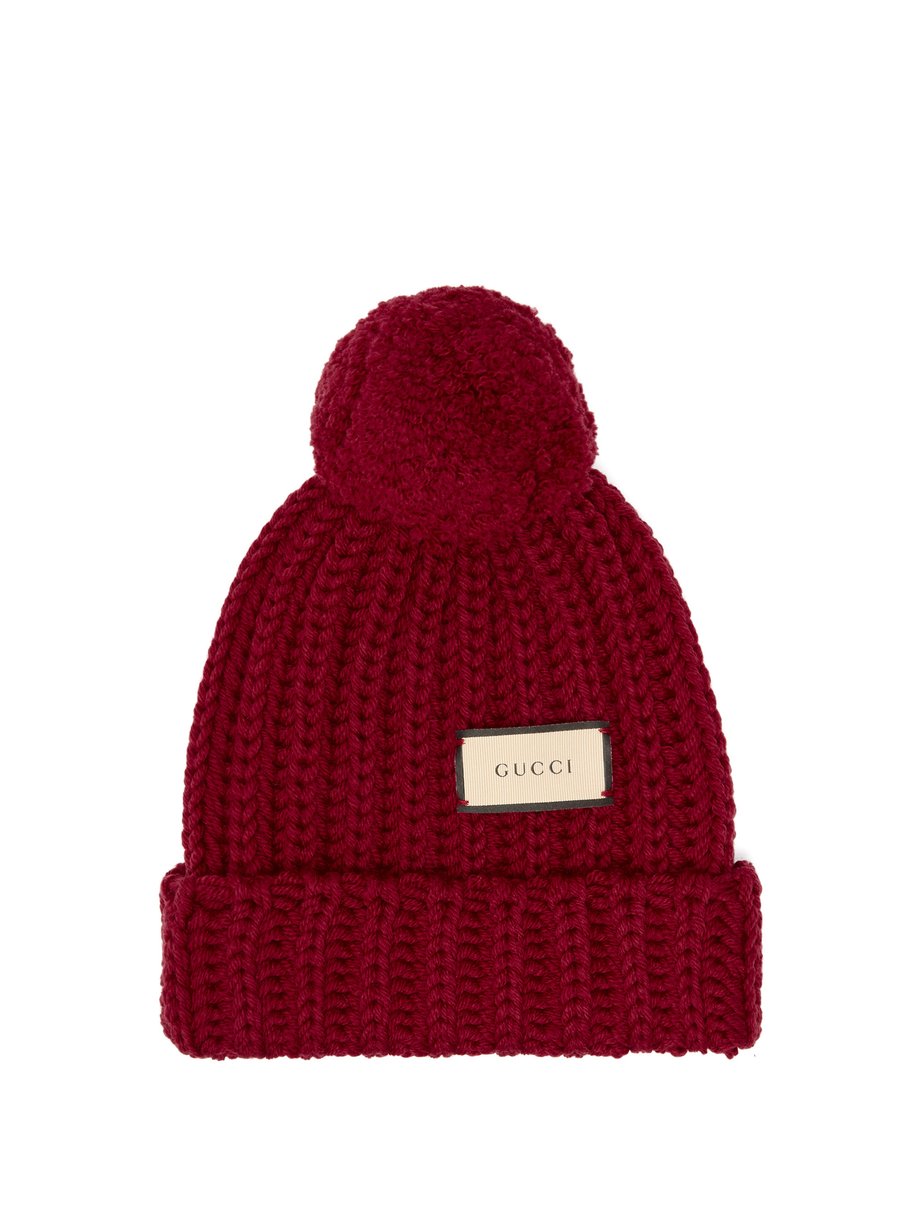 Logo-tag wool bobble hat Red Gucci 