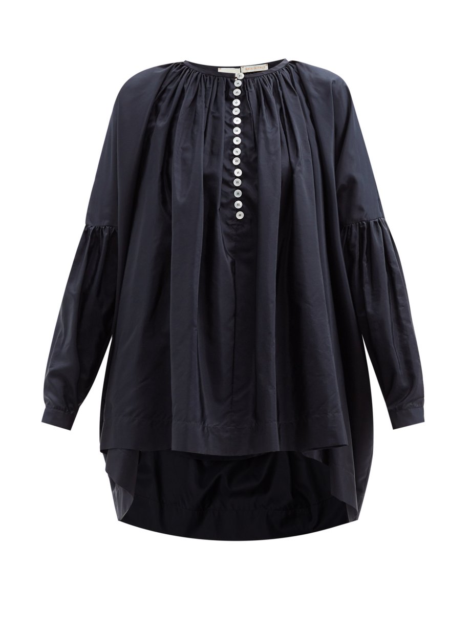 Navy Gathered silk-taffeta blouse | Zanini | MATCHESFASHION US