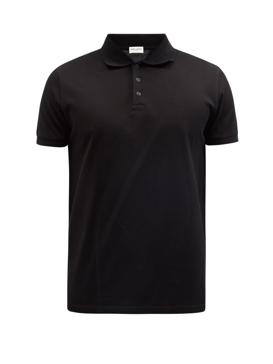 Black YSL-embroidered cotton-piqué polo shirt | Saint Laurent ...