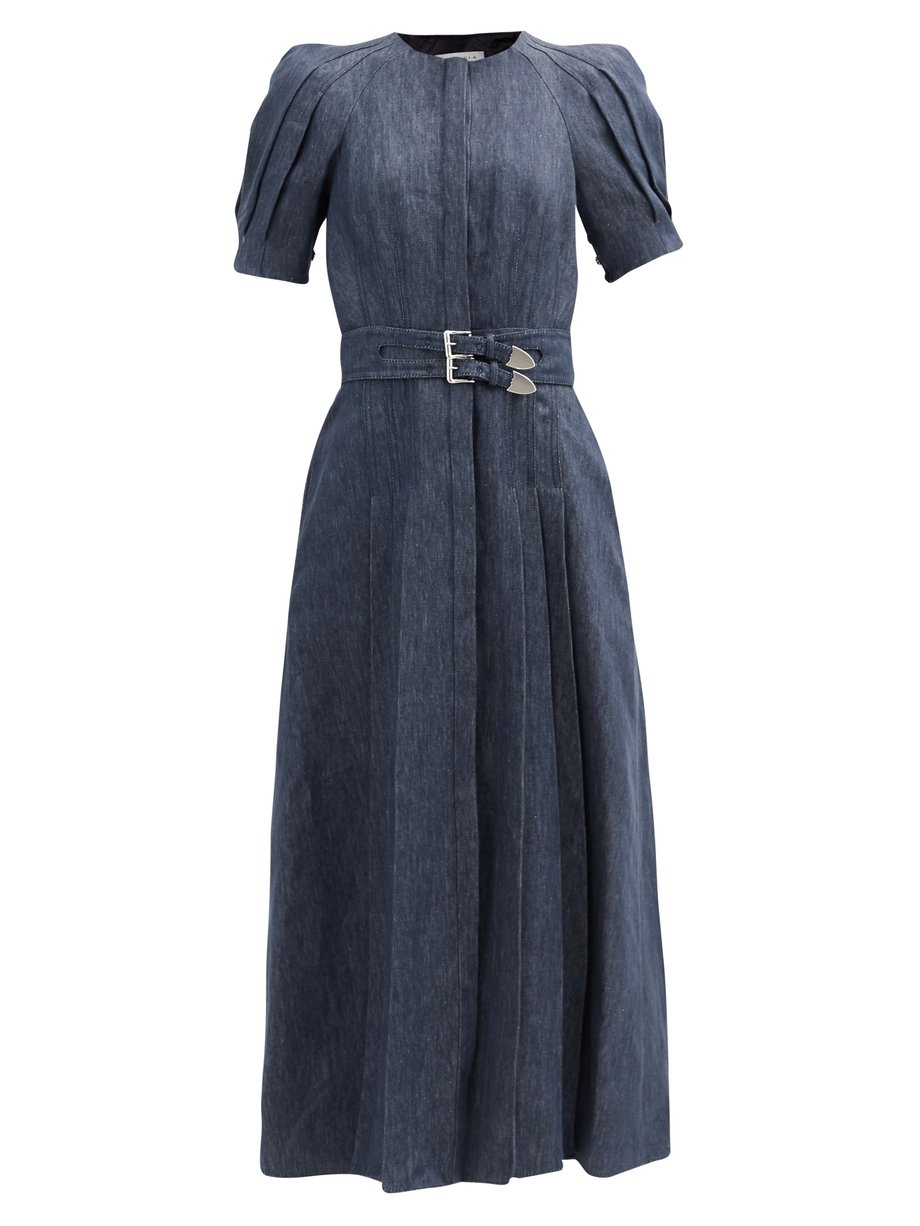 Blue Patricia pleated linen-denim dress | Gabriela Hearst ...