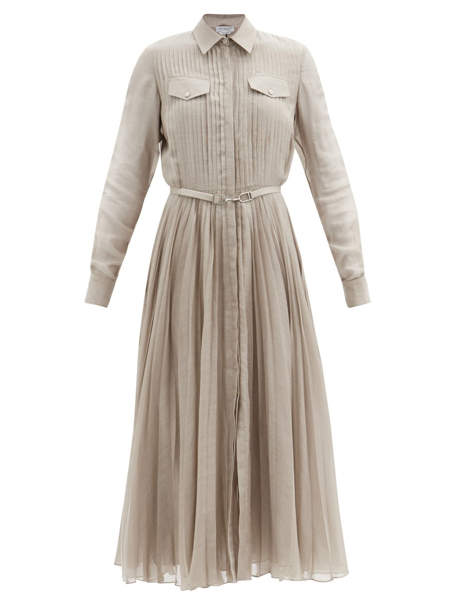 Gabriela Hearst White Erella pleated wool-blend voile shirt dress | 매치스