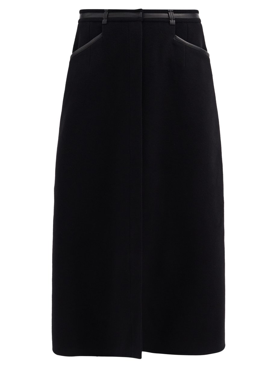 Black Alina leather-trimmed recycled-cashmere skirt | Gabriela Hearst ...