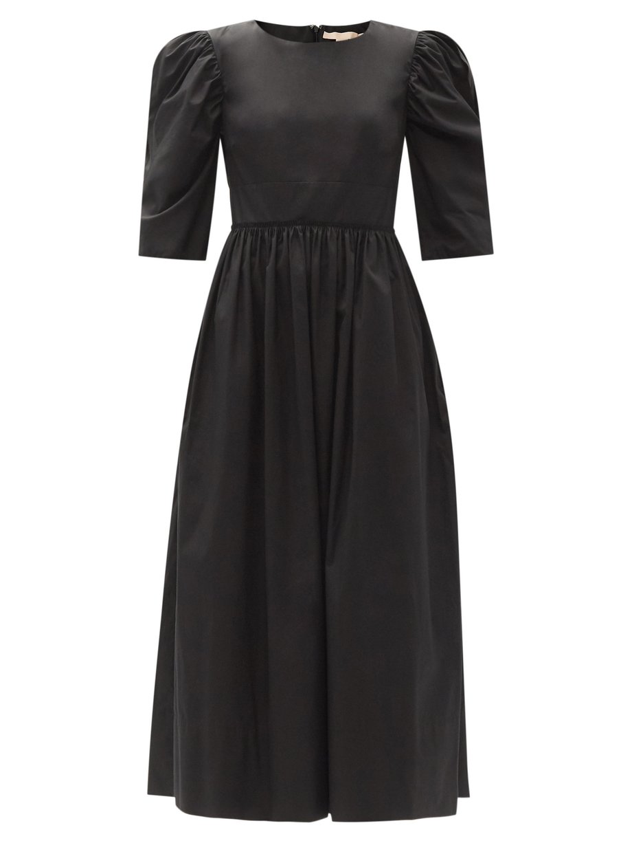 Black Quartine gathered cotton-poplin dress | Brock Collection ...
