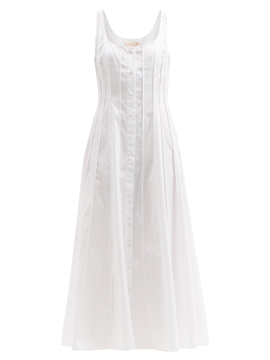 White Sara pleated cotton-poplin midi dress | Brock Collection ...