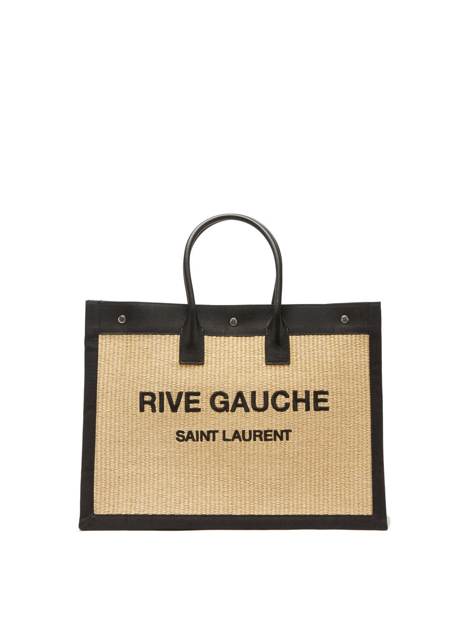 Black Rive Gauche leather and faux-raffia tote bag | Saint Laurent ...