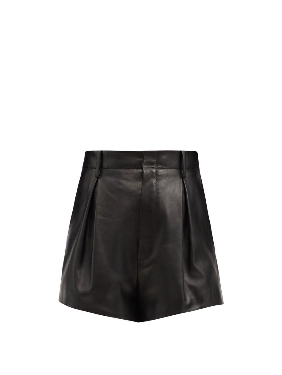 Black High-rise pleated leather shorts | Saint Laurent | MATCHESFASHION US
