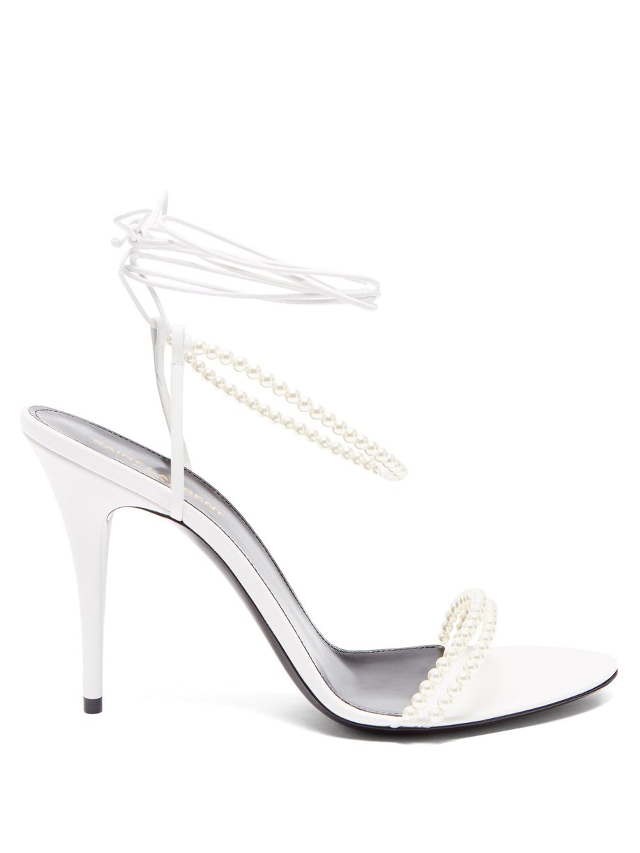 White Luna faux-pearl leather sandals | Saint Laurent | MATCHESFASHION AU