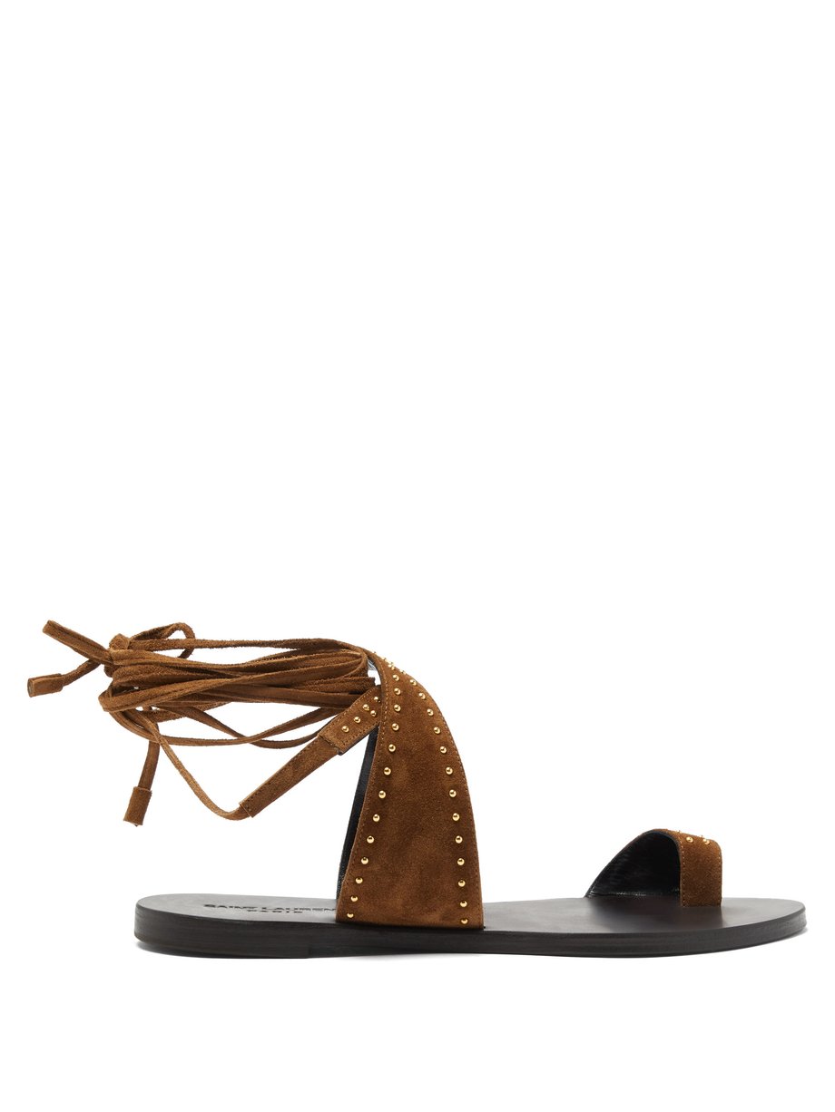 Gia studded wraparound suede sandals Brown Saint Laurent ...