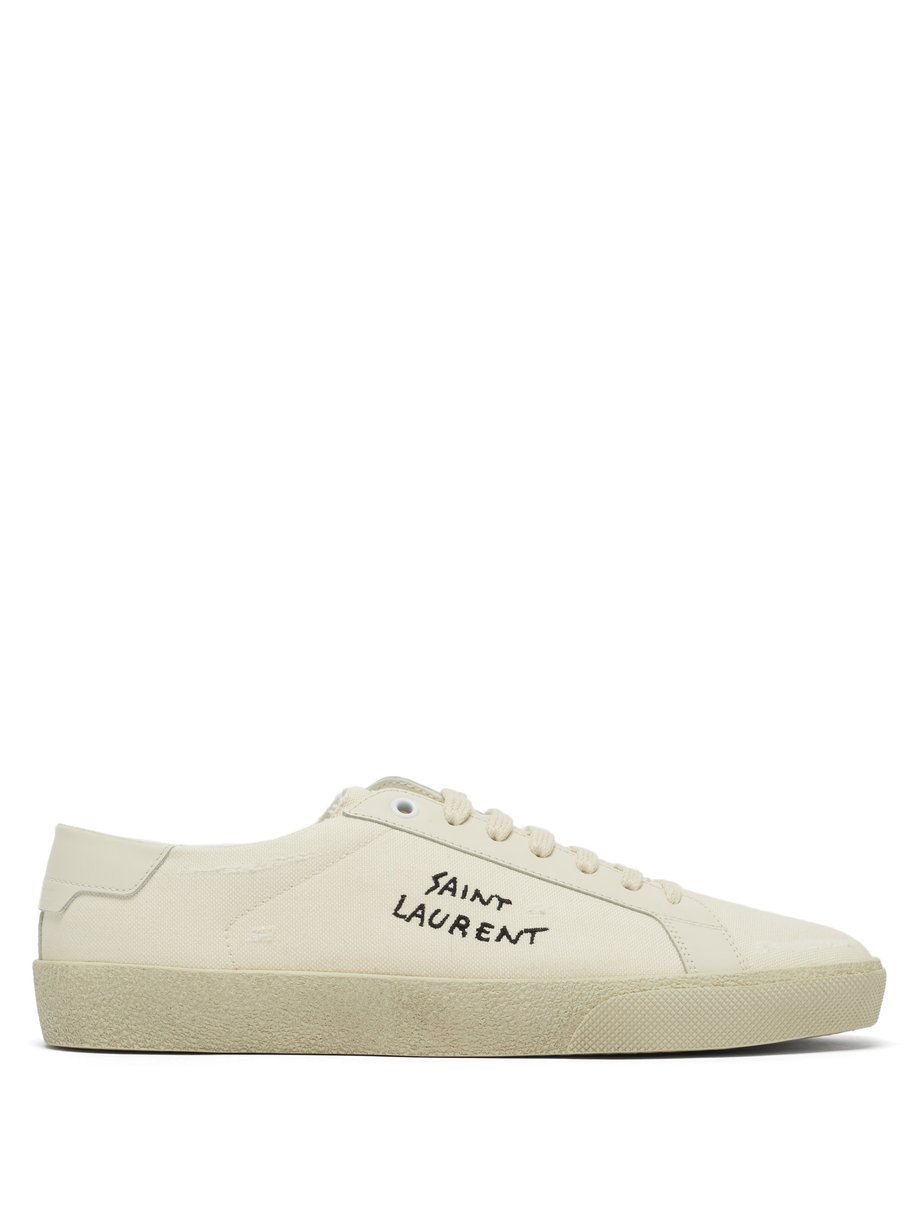White Court logo-embroidered distressed canvas trainers | Saint Laurent ...