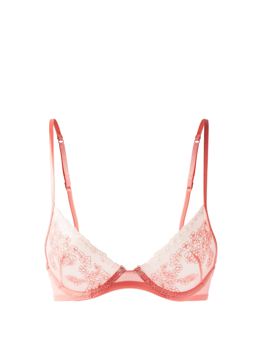 Pink Outset floral-embroidered underwired tulle bra | La Perla ...
