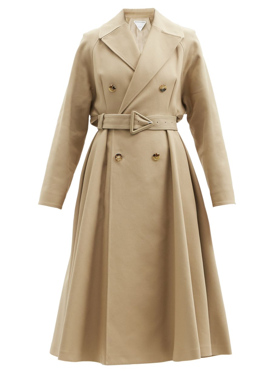 Neutral Double-breasted water-repellent canvas trench coat | Bottega ...