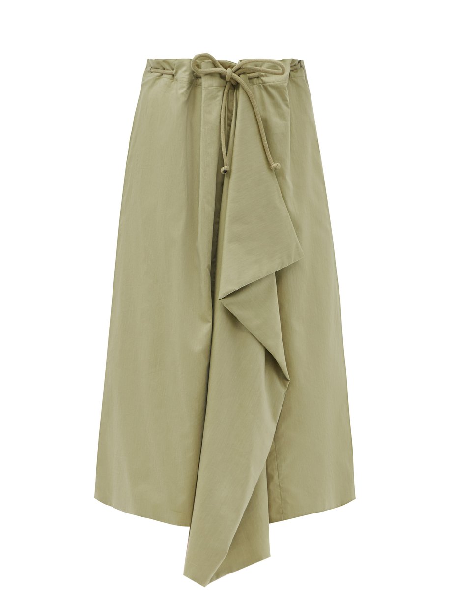 Green Draped cotton-blend poplin midi skirt | Lemaire | MATCHESFASHION AU