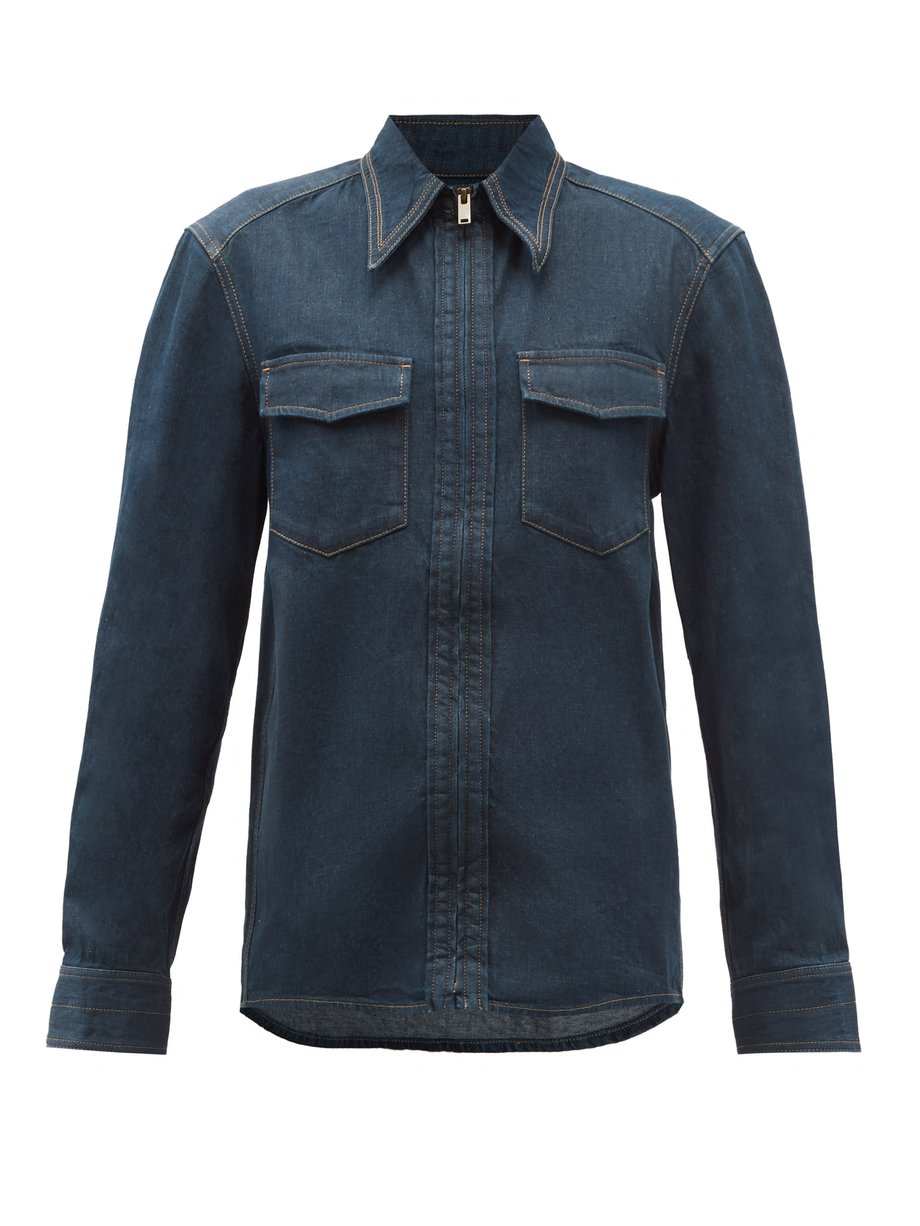 Point-collar zipped denim shirt Blue Lemaire | MATCHESFASHION FR