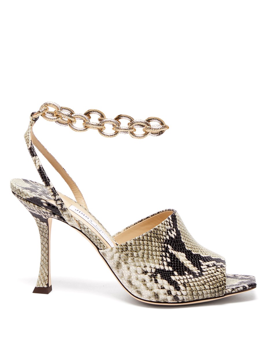 Print Sae 90 chain-strap python-effect leather sandals | Jimmy Choo ...