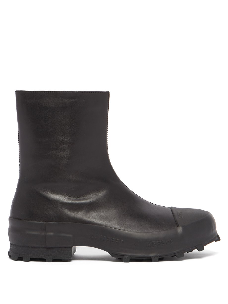 Black Traktori zipped leather and rubber ankle boots | CAMPERLAB ...