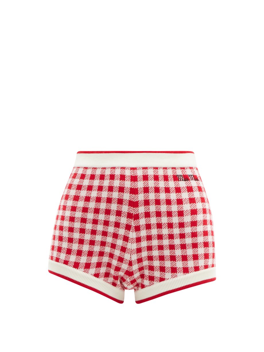 Logo-embroidered gingham wool shorts